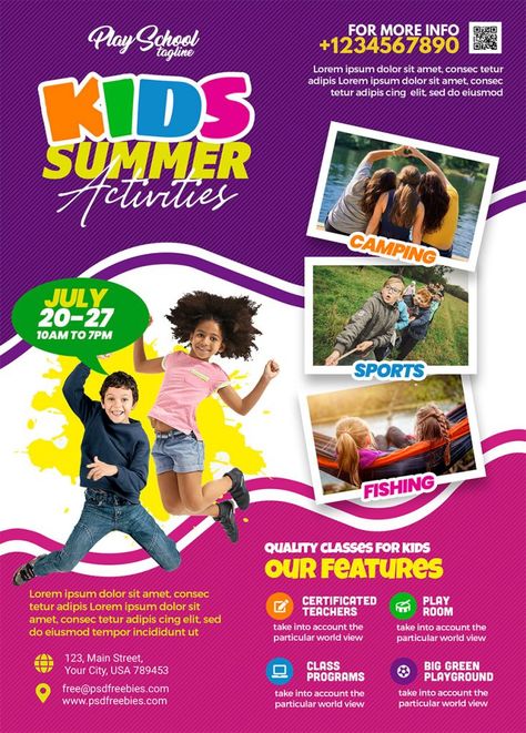 Camp Flyer, Kids Summer Camp, Teachers Room, Free Psd Flyer Templates, Flyer Free, Free Psd Flyer, Summer Camps For Kids, Psd Flyer Templates, Summer Activity