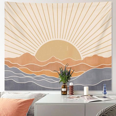 PRICES MAY VARY. 【Novel & Unique Pattern Design】The retro style of this sun decorated tapestry is fascinating. The sunrise design on the pattern brings a positive and uplifting emotion, which makes me feel the warmth of sunshine every day 【Multi Use】This boho wall tapestry is versatile, usually used as wall hangings, party backdrops, decorative posters, etc. Can also be used as sofa cover, bedspread, tablecloth, picnic, curtain, beach towel, shawl, sunscreen, etc. It is a unique gift for family, Bedroom Aesthetic Bohemian, Tapestry Minimalist, Decorative Posters, Sun Tapestry, Sunset Wall Decor, Sunrise Design, Living Room Retro, 70s Rainbow, Room Retro