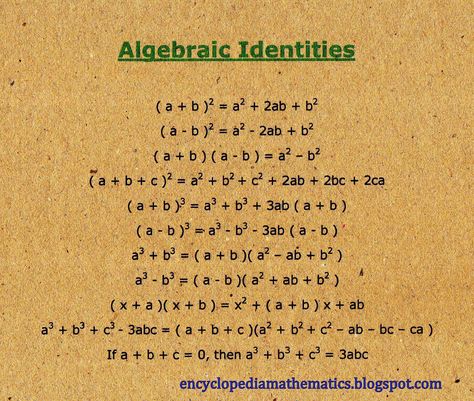 ALGEBRAIC IDENTITIES Maths Identities, Identities Math, Algebraic Identities, Math Rules, Algebraic Equations, Math Formula Chart, Algebra Formulas, Formula Chart, Egypt Museum