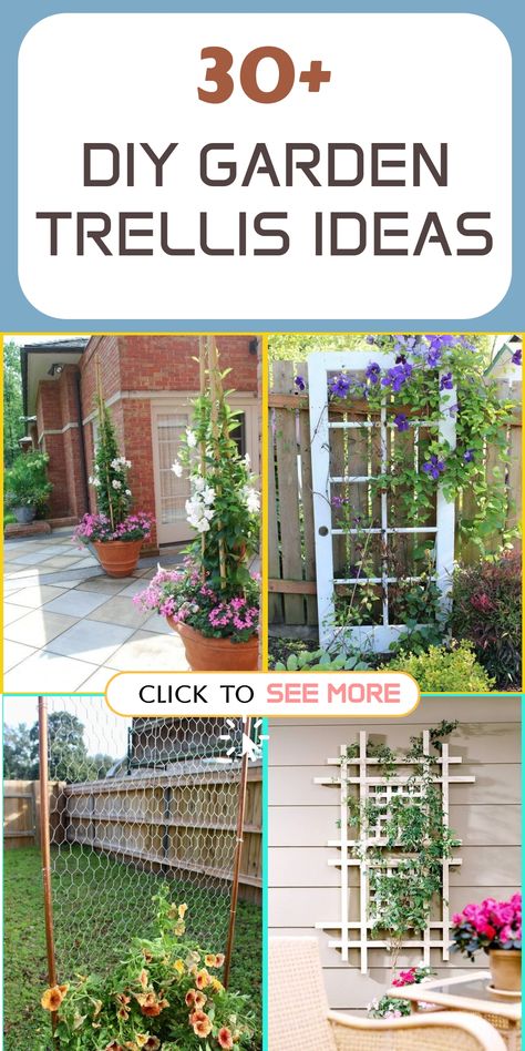 Discover a variety of imaginative DIY garden trellis concepts to enhance the appeal of your outdoor sanctuary. Beautify your garden with unique structures that will not only enrich your space but also highlight your gardening expertise. Unleash your creativity and transform your garden into a stunning oasis with these inspiring ideas. Wood Trellis Ideas, Diy Garden Trellis Ideas, Homemade Trellis, Pallet Trellis, Teepee Trellis, Pea Trellis, Garden Trellis Ideas, Building A Trellis, Trellis System