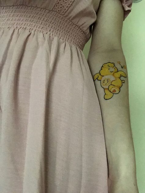 Funshine Bear Tattoo, Sunshine Care Bear Tattoo, Small Care Bear Tattoo, Tiny Care Bear Tattoo, Care Bear Tattoos For Women, Care Bear Tattoo, Traditional Carebear Tattoo, Creepy Care Bear Tattoo, Care Bear Tattoos