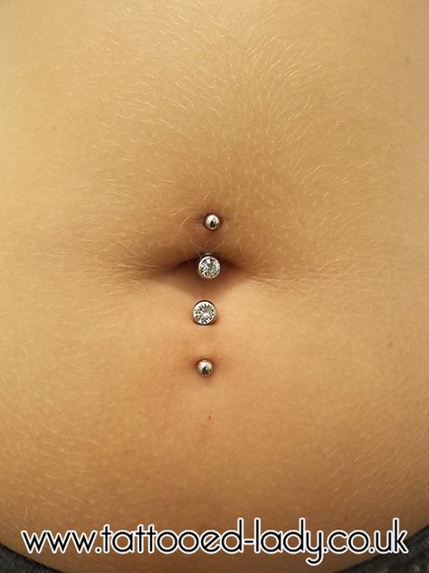 Double navel piercing (belly piercing) #doublebellypiercing #navelpiercing #tattooedladym35 4 Way Belly Button Piercing, Second Belly Button Piercing, Bottom And Top Belly Button Piercing, Top And Bottom Belly Piercing, Lower Belly Piercing, Lower Belly Button Piercing, Lower Navel Piercing, Belly Button Piercing Plus Size Women, Bottom Belly Button Piercing