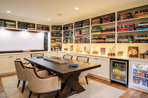 12 Unique and Interesting Ideas To Turn Your Basement into an Ultimate Game Room - Curated Shopping Cart Game Room In Basement Ideas, Warhammer Game Room, Bonus Room Game Room, Family Gaming Room Ideas, Game Basement Ideas, Small Board Game Room, Family Games Room, Gaming Basement Ideas, Activity Room Ideas For Adults