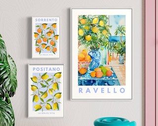 ShopTheaStudio - Etsy France Fruit Market Poster, Italian Wall Art, Fruit Market, Lemon Kitchen, Blue Tile, Mural Floral, Tile Print, Lemon Print, Blue Tiles