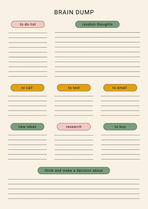 Brain Dump To Do List, One Note Templates Planner Free, Brain Dump Planner, Braindump Template, How To Brain Dump, Canva Planner Template, Goodnotes Template Free Study, Brain Dump Template Free Printables, Good Notes Planner Template