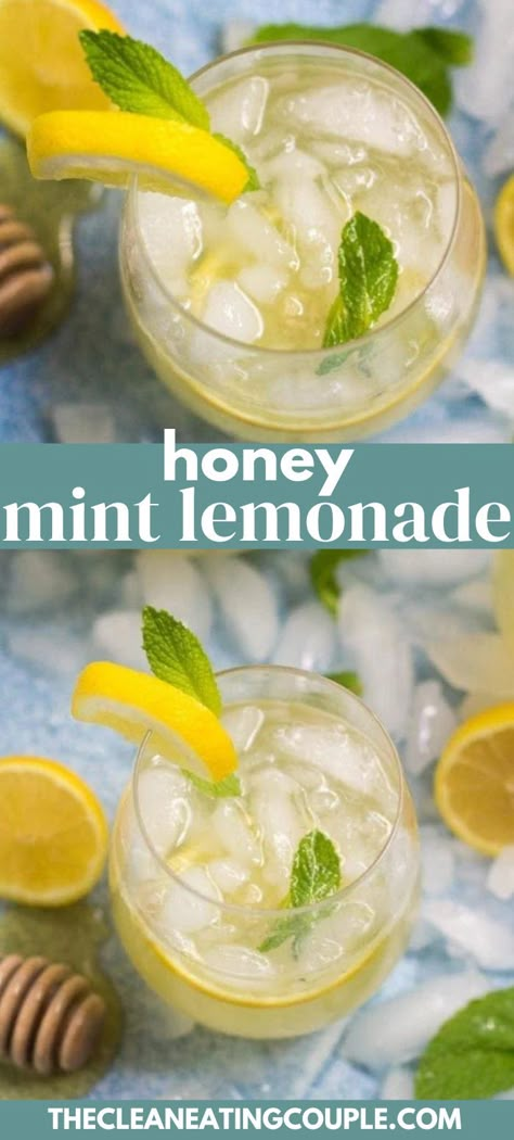 This yummy Healthy Honey Mint Lemonade recipe is an easy to make, refreshing drink to cool off with! Sweetened with honey & made with only 4 ingredients! Honey Mint Lemonade, Lemonaid Recipe, Mint Drink Recipe, Couple Recipes, Mint Lemonade Recipe, Healthy Lemonade, Honey Lemonade, Mint Drink, Honey Drink