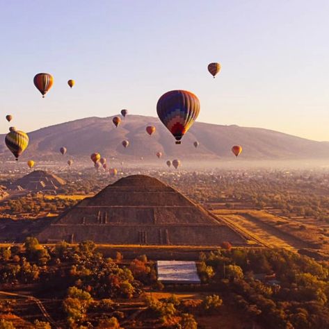 Hot Air Balloon over Teotihuacan, from Mexico City Fly in a hot air balloon over one of the most spectacular places in Mexico, the Teotihuacan Valley, and enjoy one of the most impressive hot air balloon experiences in the world just 45 mins away from Mexico City. Volare is the hot air balloon rides company with more experience in Mexico. Includes: * 30-50 mins flight in shared balloon * Coffee break service * Breakfast * Honor toast & diploma * Round transportation from Mexico City (Option... Hot Air Balloon Mexico City, Places In Mexico, Hot Air Balloon Rides, Air Balloon Rides, Travel Bucket List, Hot Air Balloon, Mexico City, Coffee Break, Air Balloon