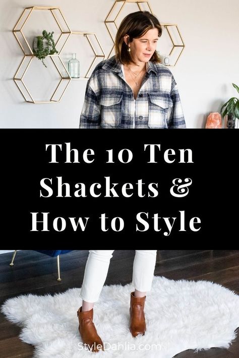 Five easy shacket outfits and the ten best shackets on the market. #styledahlia #shacket #springstyle #winterstyle #cooljackets #plaidjacket Shacket With Turtleneck, Business Casual Shacket Outfit, Shacket Outfit Women 2024, Black And White Shacket Outfit Women, Shacket And Jeans Outfit, Hooded Shacket, Shakets Women Outfits, Taupe Shacket Outfit, Outfits With Shackets