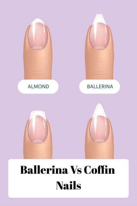 Nails shape Ballerina Nail Shape Long, Nail Shapes Ballerina Vs Coffin, Ballerina Nails Vs Coffin, Ballerina Shape Nails Short, Fall Ballerina Nails Short, Coffin Vs Ballerina Nails Shape, Almond Vs Coffin Shape, Almond Nails Vs Oval Nails, Square Vs Coffin