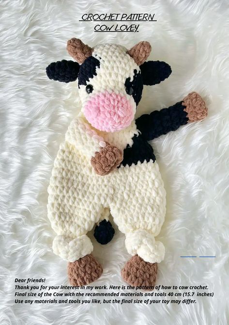 CowLoveybyElenaKrasnorutskaya.pdf Crochet Animals Free Patterns Cow, Crochet Cow Snuggler Pattern, Crochet Lovey Free Pattern Bernat Blanket Yarn, Crochet Cow Pattern Free Blanket, Crochet Cow Snuggler Free Patterns, Cow Lovey Crochet Pattern, Crochet Cow Plushie Pattern Free, Crochet Cow Stuffed Animal, Crochet Bison Pattern Free