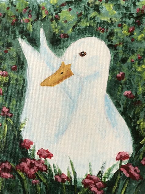 Small Pekin duck painting that I did a while back! #duck #duckling #duckpainting #homedecor #painting #diyhomedecor #diy #diypainting #duckie Ducks Painting Acrylic, Duck Portrait Painting, Painting Ideas Duck, Duck Painting Acrylic, Duck Canvas Painting, Cute Duck Painting, Duck Painting Easy, Duck Paintings, Coquette Stuff