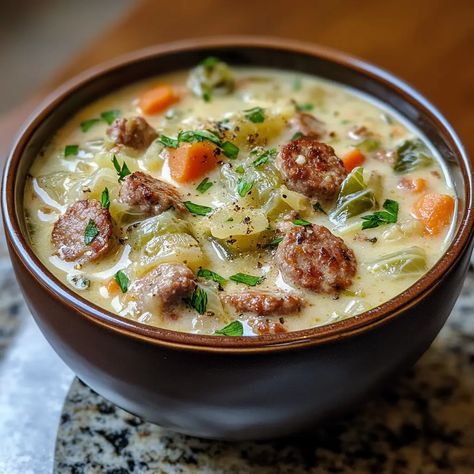 Creamy Cabbage & Sausage Soup – PHUIIS BLOG Kolbasa Soup Recipes, Cabbage Sausage And Potato Soup, Cabbage And Smoked Sausage Soup, Soup Made With Sausage, Cabbage And Bacon Soup, Turkey And Cabbage Soup, Pork Sausage Soup Recipes, Smoked Sausage Soup Recipes, Kielbasa Soup Recipes