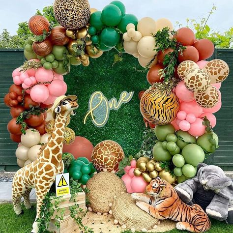 Flower Chair Decoration, Jungle Safari Decorations, Sage Green Balloons, Safari Balloon, Lion King Theme, Green Balloons, Wild Birthday Party, Gender Reveal Party Supplies, Safari Theme Birthday