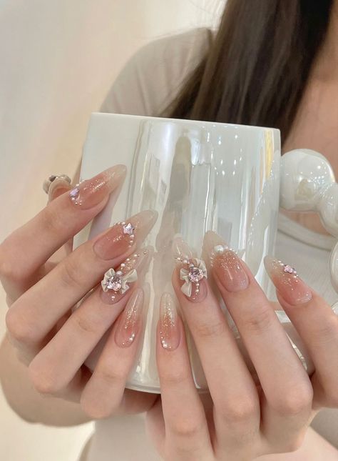 Pink Gel Nails, Asian Nails, Minimal Nails, Blush Nails, Pretty Gel Nails, Really Cute Nails, Japanese Nails, Nail Swag, Gem Nails