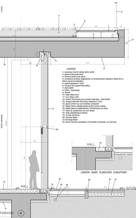 Cantilever Architecture, Green Roof Design, Wall Section Detail, Detail Drawing, 포트폴리오 레이아웃, Green Roofs, Jean Philippe, Roof Architecture, Concrete Roof