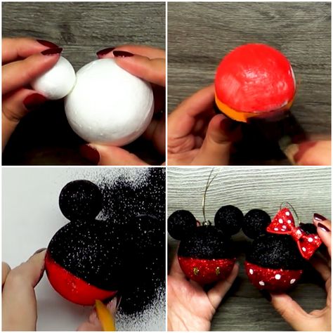 Diy Minnie Mouse Christmas Ornaments, Mickey Mouse Ornaments Diy Homemade, Mickey Mouse Diy Ornaments, Minnie Ornaments Diy, Mickey And Minnie Ornaments Diy, Diy Mickey Ornaments Christmas, Mickey Mouse Christmas Ornaments Diy, Diy Minnie Mouse Ornament, Mickey Mouse Christmas Diy