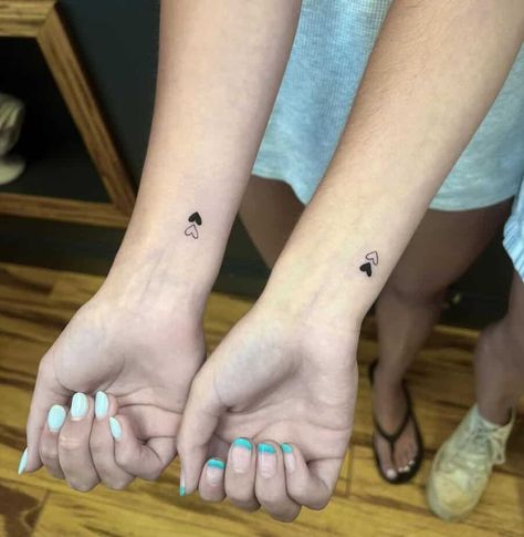 Sister Heart Tattoos, Matching Heart Tattoos, Sister Symbol Tattoos, Small Friendship Tattoos, Love Heart Tattoo, Partner Tattoos, Matching Friend Tattoos, Sisters Tattoo, Matching Best Friend Tattoos