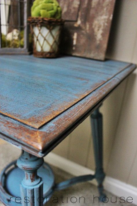 Miss Mustard Seed Milk Paint, Milk Paint Furniture, Milk Paint Colors, Miss Mustard Seed, Table Makeover, Distressed Furniture, Blue Table, Chalk Paint Furniture, Hand Painted Furniture