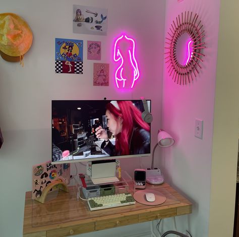 samsung m8 monitor aesthetic, 4K monitor for cute gamer girl aesthetic setup, pink monitor setup, pink gaming setup, samsung m8 Samsung M8 Monitor, Monitor Aesthetic, College Desk, Monitor Setup, College Apartments, Gamer Setup, Rich Girl Aesthetic, Night Photos, Desk Set