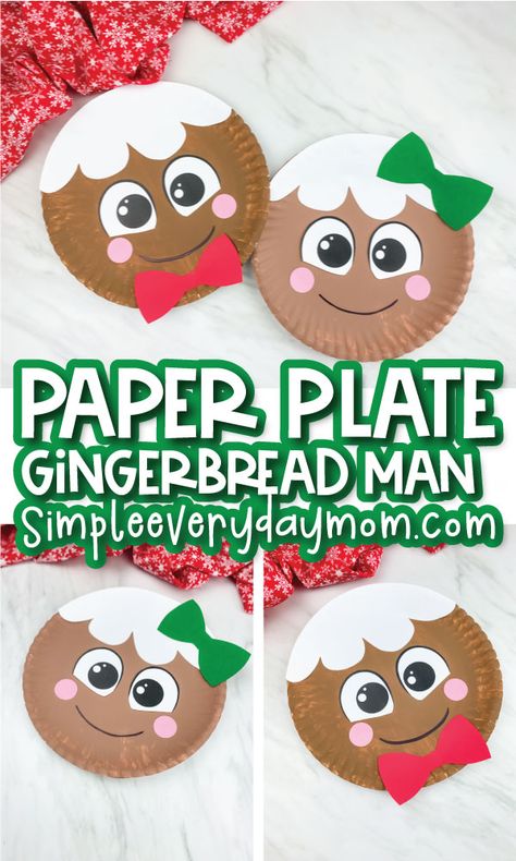 Looking for a fun Christmas craft for the kids to make at home or at school? This paper plate gingerbread man craft is perfect! Let the kids paint, glue, and cut their way to this easy craft. Download the free printable template and make with preschool, pre-k, and kindergarten children. Ginger Bread Crafts For Preschoolers, Paper Plate Reindeer Craft For Kids, Paper Plate Gingerbread Man, Gingerbread Craft For Preschool, Gingerbread Crafts Toddlers, Gingerbread Art For Toddlers, Ginger Bread Crafts, Gingerbread Cookie Craft, Preschool Christmas Crafts For Kids