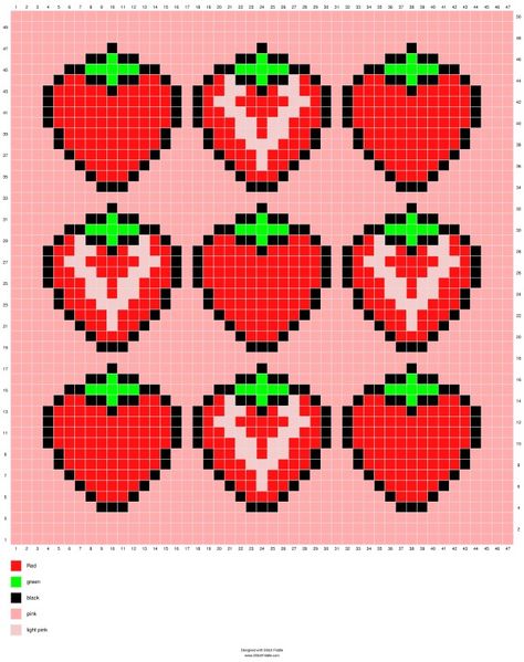 Strawberry Tapestry Crochet Pattern, Pixel Art Pattern Strawberry, I Love You Perler Beads, Tapestry Crochet Square Pattern, Cherry Pixel Grid, Strawberry Crochet Graph, Strawberry Pixel Art Grid, Strawberry Tapestry Crochet, Strawberry Pixel Grid