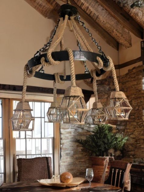 Wine Ring, Exterior Lights, Rope Pendant Light, Rustic Ceiling, Barrel Rings, Chandelier Pendant, Metal Chandelier, Rope Light, Rustic Chandelier