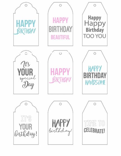 Free Printable Happy Birthday Tags; easy print and cut out gift tags for that perfect birthday present! Minimal ink used! #freeprintables #happybirthdaytags Happy Birthday Printable Tag, Happy Birthday Gift Tags Printable Free, Birthday Tags Free Printable, Free Printable Gift Tags Birthday, Happy Birthday Free Printable, Birthday Tags Printable, Birthday Gift Tags Printable, Happy Birthday Free, Free Birthday Gifts