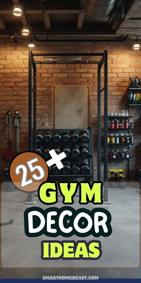 An image featuring trendy gym decor ideas, showcasing a mix of sleek workout equipment, motivational wall art, functional storage, and modern lighting in a stylish home gym setup. Gym Renovation Ideas, Gym Display Ideas, Accent Wall Gym, Gym Interiors, Gym Wall Colors, Dream Home Gym Luxury Fitness Rooms, Gym Setup Ideas, Home Gym Ideas Garage, Home Gym Lighting Ideas