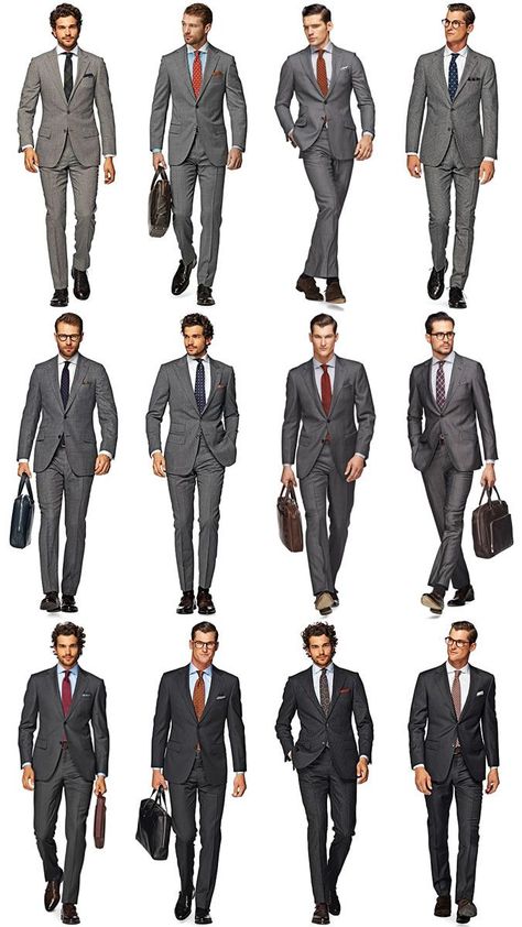 Whether you opt for a mid-grey or charcoal design, a grey suit is undeniably classic and can be dressed up in a number of ways. Grey Suit Combinations, Suits And Ties, Interview Suits, Shirt And Tie Combinations, Men In Suits, Grey Suit Men, Dark Gray Suit, Charcoal Gray Suit, Suit Combinations