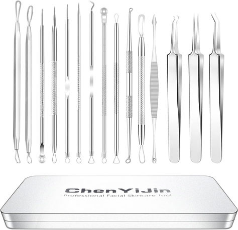 15 PCS Blackhead Remover Pimple Popper Tool Kit,Black Head Removal Skin Care Tools with Metal Case Big Pores On Face, Pimple Popper Tool, Comedone Extractor, Blackhead Remover Tool, Extractor Tool, Skin Blemishes, Acne Blemishes, Skin Care Kit, Clean Face