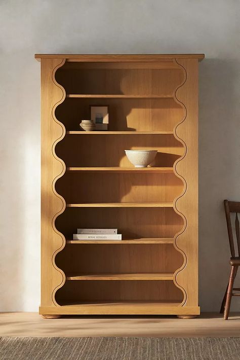 Katie Hodges | Anthropologie California Architecture, Entryway Cabinet, Modern Storage, Wooden Furniture, Engineered Hardwood, Scalloped Edge, Home Collections, Furniture Shop, Bookcase