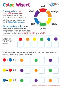 Primary And Secondary Colors Worksheet, Primary Colors Worksheet, Primary Secondary Tertiary Colors, Primary Color Wheel, Color Lesson Plans, Color Wheel Worksheet, Colors Worksheet, Color Art Lessons, Mixing Primary Colors