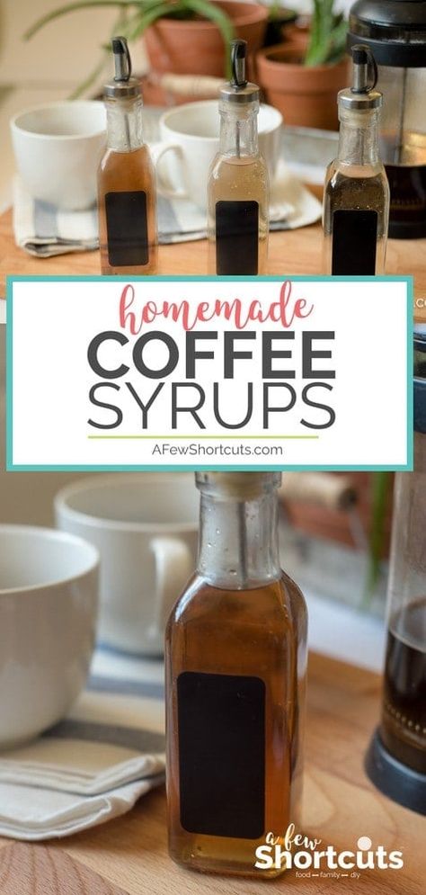 Don't spend a fortune on store-bought syrups! Have cafe style coffee at home with these SIMPLE Homemade Coffee Syrups! So many flavor choices! | @AFewShortcuts #recipes #coffee Cafe Frappe, Ninja Coffee Bar Recipes, Homemade Coffee Syrup, Coffee Syrups, Ninja Coffee Bar, Homemade Coffee Creamer, Coffee Creamer Recipe, Ninja Coffee, Creamer Recipe