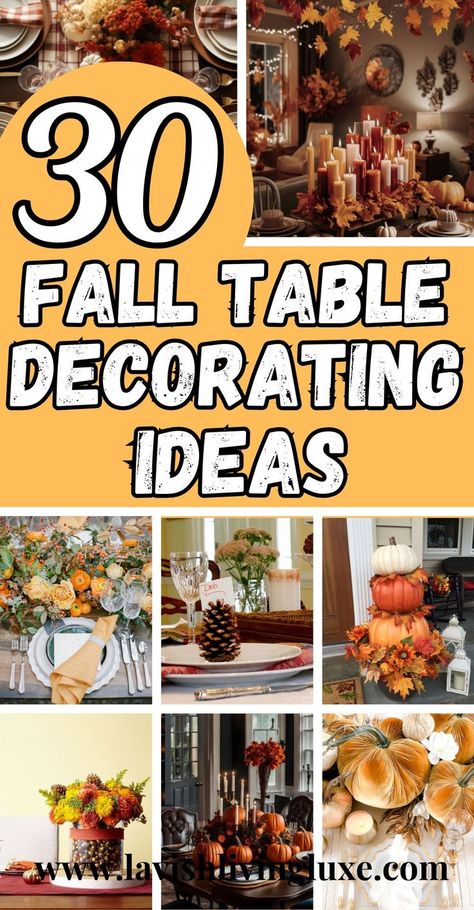 fall table decorations Autumn Centerpiece Ideas, Fall Table Decor Ideas, Fall Table Decorations, Fall Table Setting, Autumn Dining, Fall Table Centerpieces, Table Decor Ideas, Fall Table Settings, Fall Tablescapes