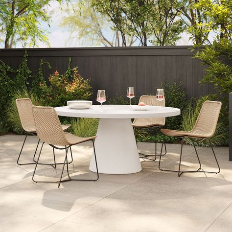 Concrete Indoor/Outdoor Pedestal Round Dining Table (32"–60") West Elm Outdoor Dining, Round Concrete Dining Table, Modern Outdoor Dining Furniture, Concrete Outdoor Dining Table, Outdoor Pedestal, Round Outdoor Table, Concrete Outdoor Table, Round Outdoor Dining Table, Round Patio Table