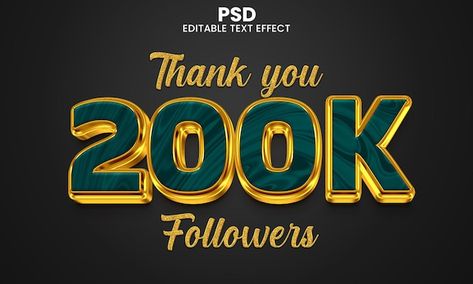 PSD thank you 200k followers 3d editable... | Premium Psd #Freepik #psd #100k #100k-followers #thank-you-subscribers #success 200k Followers, Photoshop Backgrounds Backdrops, Emoji For Instagram, Photoshop Backgrounds, Psd Icon, Text Effect, Text Effects, Neon Signs, Thank You