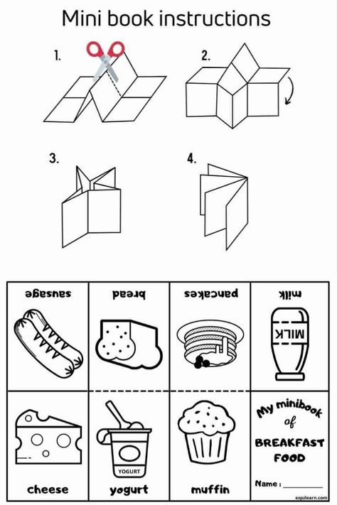 More fun with your teaching with Free Printable Mini Coloring Book with English vocabulary topic BREAKFAST FOOD with instruction worksheets for ESL teachers using for kindergarten, preschool and so on you can either download or print directly from our website. Mini Coloring Book, Fall Preschool Activities, Coloring Books For Adults, Esl Activities, Learning English For Kids, Books For Adults, Flashcards For Kids, English Lessons For Kids, English Activities