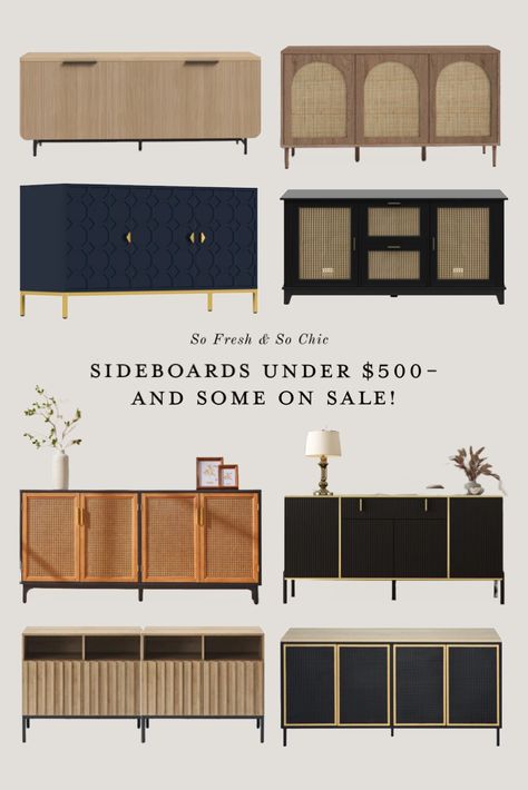 Sideboards under $500 and some on sale! - Buffet cabinet - dining room furniture - cane and wood sideboard - black metal sideboard - minimalist wood sideboard - three drawer sideboard - two cabinet sideboard - navy blue sideboard - Wayfair sale Follow my shop @sofreshandsochic on the @shop.LTK app to shop this post and get my exclusive app-only content! #liketkit #LTKhome #LTKsalealert @shop.ltk https://liketk.it/4fPZG Console Buffet Table, Black And Cane Sideboard, Modern Farmhouse Buffet Table, Sideboard Cabinet Living Room, Anthropologie Sideboard, Fluted Buffet Cabinet, Cane Buffet Cabinet, Black Cane Sideboard, Modern Organic Sideboard