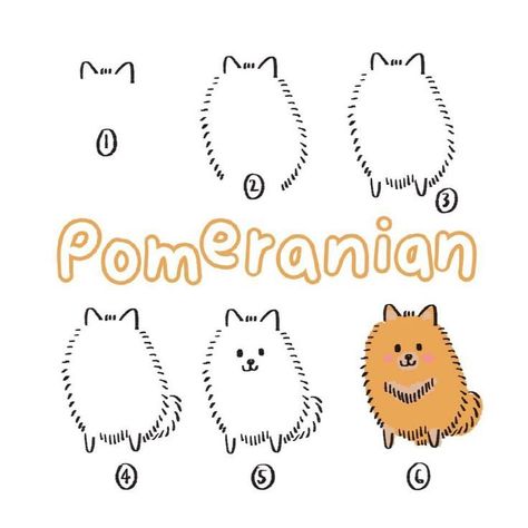 Pomeranian Doodle Drawing, How To Draw A Pomeranian Step By Step, How To Draw Pomeranian, Pomeranian Art Drawing, Pomeranian Painting Easy, Pomeranian Coloring Pages, Spitz Dog Drawing, Pomeranian Drawing Simple, Pomeranian Drawings