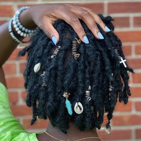 IG: @deelocbae #Regram via @www.instagram.com/p/CEKH3CbJbZQ/ Hair Loc Jewelry, Locs Accessories Dreadlock Beads, Sister Locs Black Women Hairstyles, Loc Styles With Jewelry, Lock Jewelry Dread, Locs With Jewelry Black Women, Beads On Short Locs, Locs Jewelry Accessories, Twist With Accessories