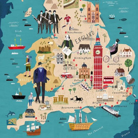 Part of a just published Great Britain map #illustration #illustratedmap #map #greatbritain #england #travel #summer #englandlife #englandtour #instaengland Great Britain Map, Britain Map, Map Of Britain, England Map, British Things, Map Illustration, Liverpool City, Liverpool England, Travel Summer