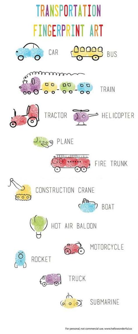 Fingerprint Doodles, Thumbprint Art, Transportation Vehicles, Fingerprint Crafts, Transportation Crafts, Transportation Preschool, Fingerprint Art, Gung Ho, Finger Art