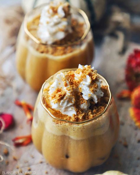 Vegan Pumpkin Pie Mocktail - Plantifully Based Pumpkin Pie Drink, Oreo Milk, Vegan Whipped Cream, Vegan Pumpkin Pie, Easy Drink Recipes, Easy Drinks, Vegan Comfort Food, Cookie Crumbs, Vegan Pumpkin