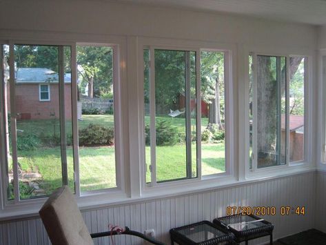 Small Narrow Sunroom Ideas, Enclosed Porch Window Ideas, Sunroom Fireplace Ideas, Small Sunroom Addition, Enclosing A Porch, Porch With Windows, Enclosed Sunroom Ideas, Sunroom Conversion, Porch To Sunroom Conversion