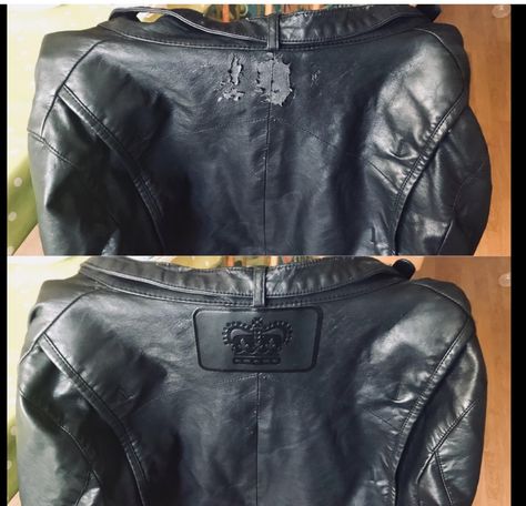 Faux Leather Jacket Repair Diy, Repair Leather Jacket, Patch Leather Jacket, Leather Jacket Upcycle, Leather Jacket Repair, Diy Leather Jacket, Jean Diy, Leather Jacket Patches, Jacket Dresses