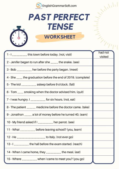 Past Perfect Tense Worksheets with Answers Past Perfect Tense Worksheets, Tenses Worksheet, Present To Past Tense Worksheet, Past Perfect Tense, Past Perfect, Present Perfect Tense Worksheets, Past Perfect Worksheets, Perfect Tenses Worksheets, Present Perfect Worksheets