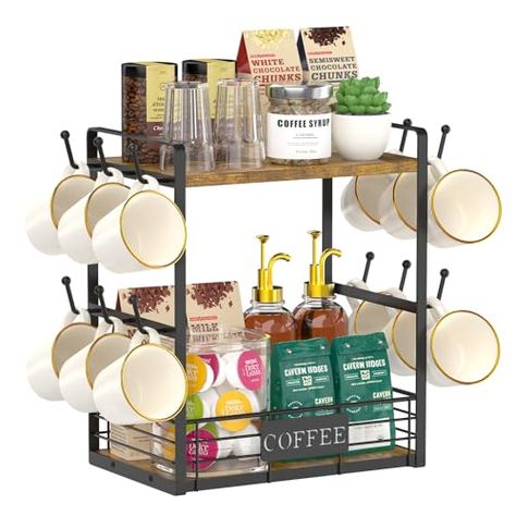 Coffee Bar Organizer, Office Coffee Station, Coffee Cup Storage, Coffee Cup Rack, Coin Café, Coffee Bar Station, Coffee Area, Coffee Mug Holder, Coffee Cup Holder