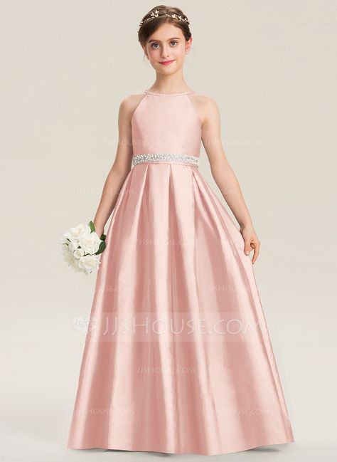 A-Line Scoop Neck Floor-Length Taffeta Junior Bridesmaid Dress With Beading Bow(s) (009173283) - JJ's House Bridesmaid Dresses Kids, Junior Bridesmaid Dresses Pink, Junior Bridesmaid Dresses Light Pink, Jr Bridesmaid Dresses Jj'shouse, Young Bridesmaid Dresses, Dress For Kids 11-12 Wedding Champagne, Children’s Bridesmaid Dresses Champagne, Elephant Cartoon, Luv Letter