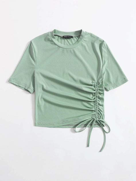 Drawstring Knot Ruched Crop Top | SHEIN USA Ruched Crop Top, Top Shein, Women T Shirts, Shein Style, Crop Tops Women, Fashion News, Knot, New Arrivals, Crop Top