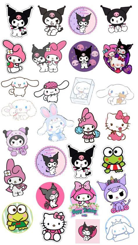 Stickers Sanrio Printable, Kawai Sticker Printable, Kuromi Stickers Png, Stiker Kuromi, Stiker Sanrio, Hello Kitty Stickers Printable, Kuromi Stickers Printable, School Stickers Labels, Sanrio Stickers